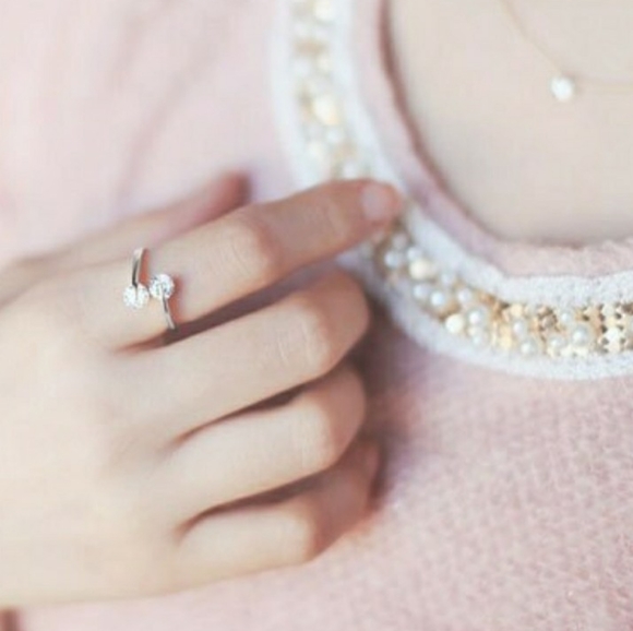 Double Floating Diamond Adjustable Ring | Rhodium Plated - Picture 8 of 14